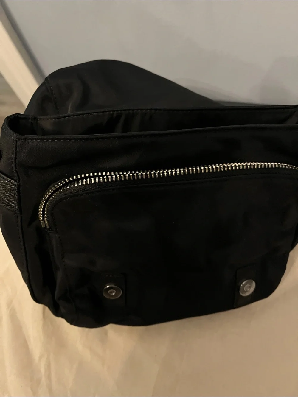 Tory Burch Black Nylon Messenger Bag with Silver Hardware
